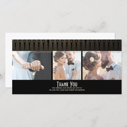 Art Deco Zwart en Goud Foto Trouwen Bedankt (Voorkant / Achterkant)