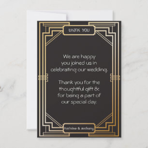 Art Deco Zwart en Goud Gatsby Bedankt Kaart
