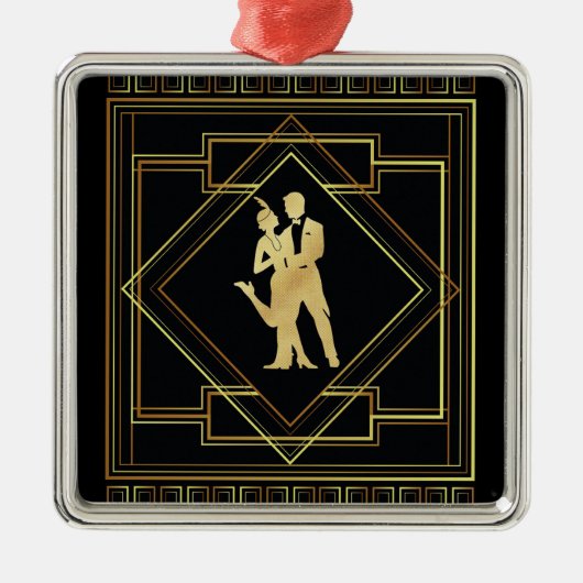 Art Deco zwart en goud geometrisch Metalen Ornament (Voorkant)