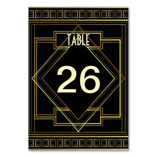 Art Deco Zwart en Goud Grote Gatsby Bruiloft Kaart (Voorkant)