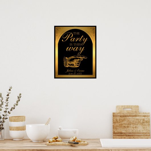 Art Deco Zwart en Goud "Het feest is op deze manie Poster (Keuken)
