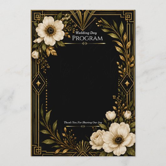 Art Deco Zwart en Goud Huwelijksprogramma Sjabloon (Voorkant)