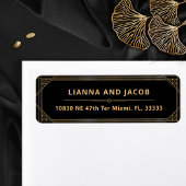 Art Deco Zwart en Goud Moderne Huwelijksterugkeer Etiket