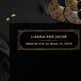Art Deco Zwart en Goud Moderne Huwelijksterugkeer Etiket