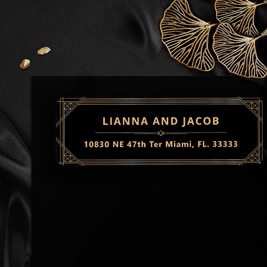 Art Deco Zwart en Goud Moderne Huwelijksterugkeer Etiket