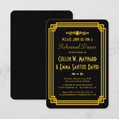 Art Deco Zwart en Goud Repetitie Diner Invites Kaart (Voorkant / Achterkant)