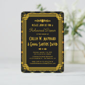 Art Deco Zwart en Goud Repetitie Diner Kaart (Staand voorkant)