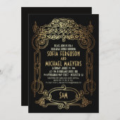 Art Deco Zwart en Goud Repetitie Diner Kaart (Voorkant / Achterkant)