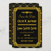 Art Deco Zwart en Goud Save The Date Kaart (Voorkant / Achterkant)
