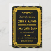 Art Deco Zwart en Goud Save The Date Kaart (Voorkant)