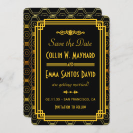 Art Deco Zwart en Goud Save The Date Kaart