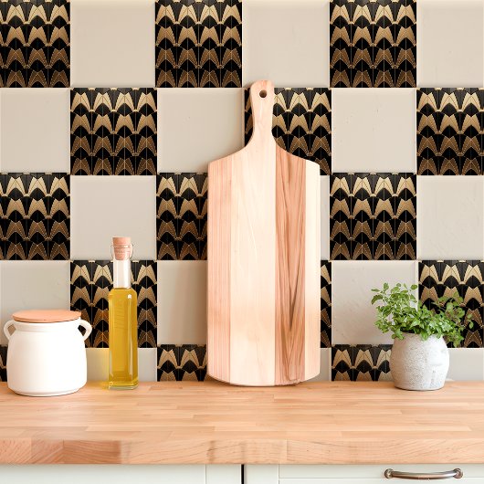 Art Deco Zwart en Goud Scallop Patroon Tegeltje