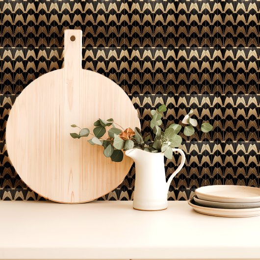 Art Deco Zwart en Goud Scallop Patroon Tegeltje