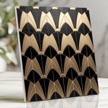 Art Deco Zwart en Goud Schelp Patroon