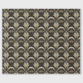 Art Deco Zwart en Goud symmetrisch Cadeaupapier (Vlak)