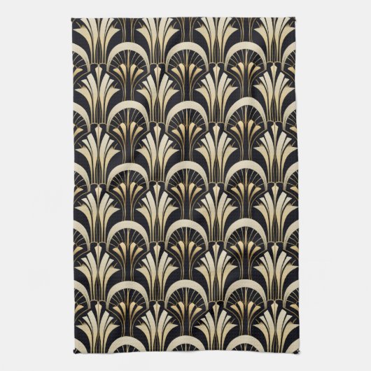 Art Deco Zwart en Goud symmetrisch Theedoek (Verticaal)