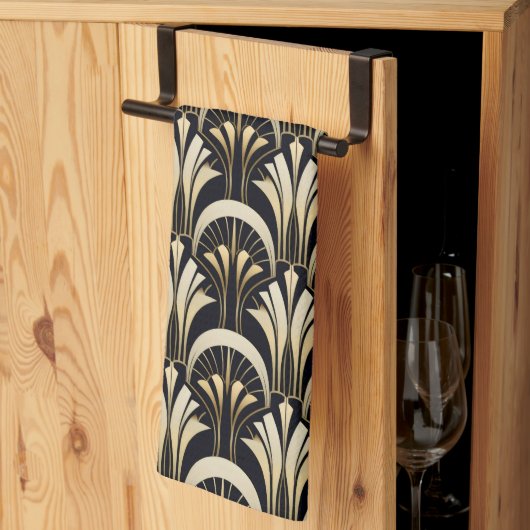 Art Deco Zwart en Goud symmetrisch Theedoek (Derde Gevouwen)