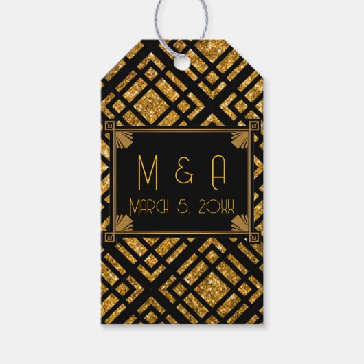 Art Deco Zwart en Goud Trouwcadeau Labels Cadeaulabel (Voorkant)