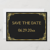 Art Deco Zwart en Goud Trouwen Save The Date Kaart (Voorkant)
