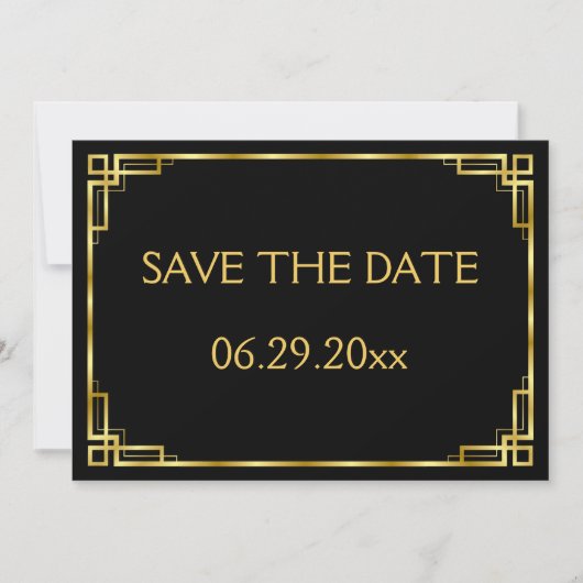 Art Deco Zwart en Goud Trouwen Save The Date Kaart (Voorkant)