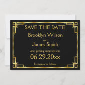 Art Deco Zwart en Goud Trouwen Save The Date Kaart (Achterkant)