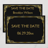 Art Deco Zwart en Goud Trouwen Save The Date Kaart (Voorkant / Achterkant)