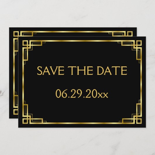 Art Deco Zwart en Goud Trouwen Save The Date Kaart (Voorkant / Achterkant)