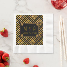 Art Deco Zwart en Goud Trouwlunch Servetten