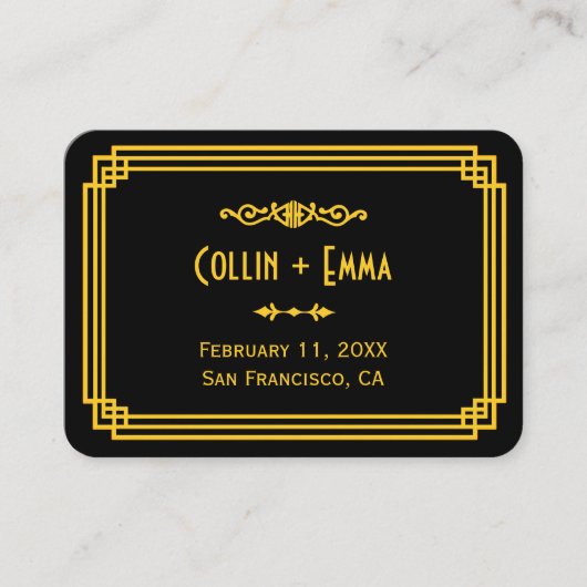 Art Deco Zwart en Goud Trouwplaats Kaarten Plaatskaartje (Voorkant)