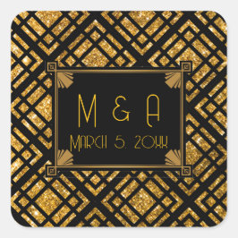 Art Deco Zwart en Goud Trouwplein Stickers