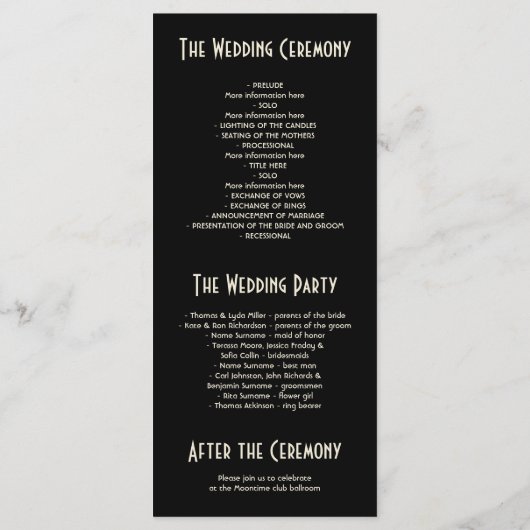 Art Deco  Zwart en Goud Trouwprogramma's Programmakaart (Achterkant)