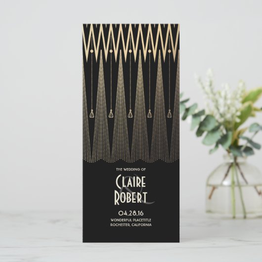 Art Deco  Zwart en Goud Trouwprogramma's Programmakaart (Staand voorkant)