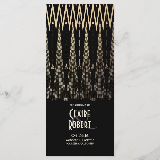 Art Deco  Zwart en Goud Trouwprogramma's Programmakaart (Voorkant)