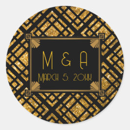 Art Deco Zwart en Goud Trouwronde Stickers