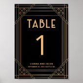 Art Deco Zwart en Goud Trouwtafel Nummer Teken Poster (Voorkant)