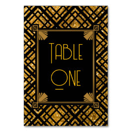 Art Deco Zwart en Goud Trouwtafel Nummers Kaart