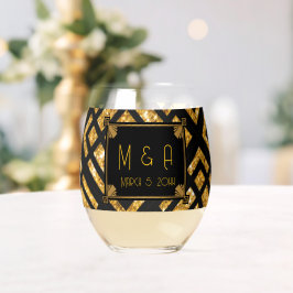 Art Deco Zwart en Goud Trouwwijnglas Wijnglas Zonder Voet