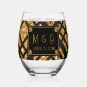 Art Deco Zwart en Goud Trouwwijnglas Wijnglas Zonder Voet (Achterkant)