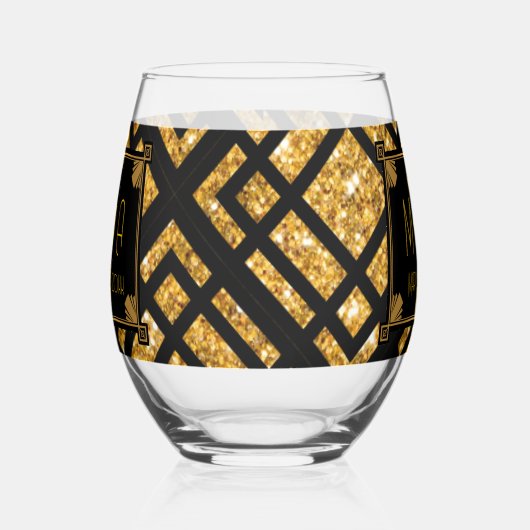 Art Deco Zwart en Goud Trouwwijnglas Wijnglas Zonder Voet (Links)
