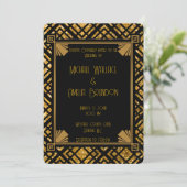 Art Deco Zwart en Goud Uitnodiging (Staand voorkant)