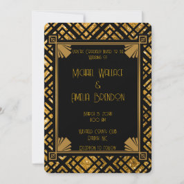 Art Deco Zwart en Goud Uitnodiging