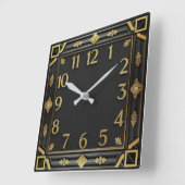 Art Deco Zwart en goud Vierkante Klok (Hoek)