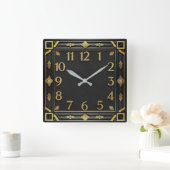 Art Deco Zwart en goud Vierkante Klok (Huis)
