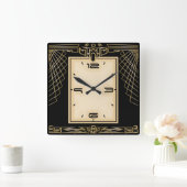 Art Deco zwart en goud Vierkante Klok (Huis)