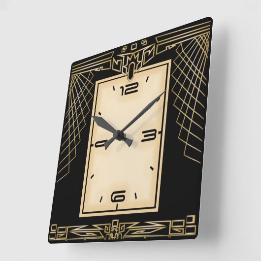Art Deco zwart en goud Vierkante Klok (Hoek)