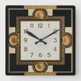 Art Deco Zwart en Goud Vierkante Klok