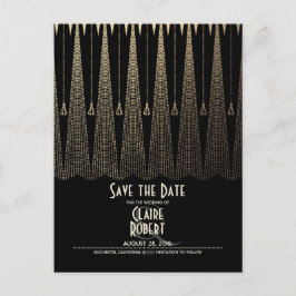 Art Deco Zwart en Goud Vintage Save the Date Aankondigingskaart