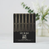 Art Deco Zwart en Goud Vintage Save the Date Aankondigingskaart (Staand voorkant)