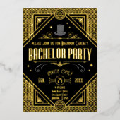 Art Deco Zwart en Goud Vrijgezellenfeest Folie Uitnodiging (Voorkant)