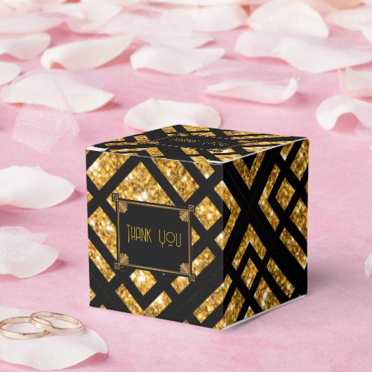 Art Deco Zwart en Goud Wedding Favoriet Box Bedankdoosjes (Huwelijk)